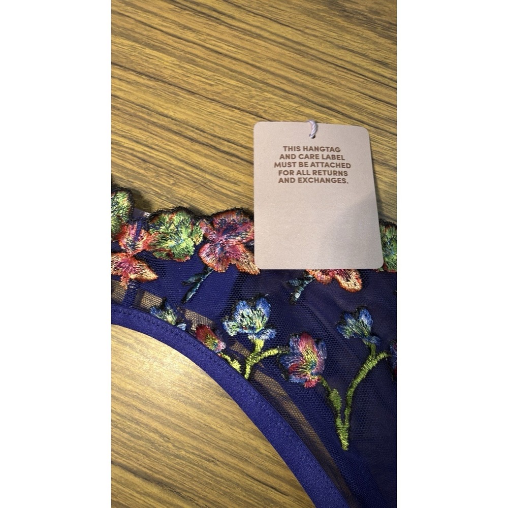 Savage X Fenty Western Wildflower Embroidered Mesh Garter Belt Purple Size 1X - Picture 7 of 9